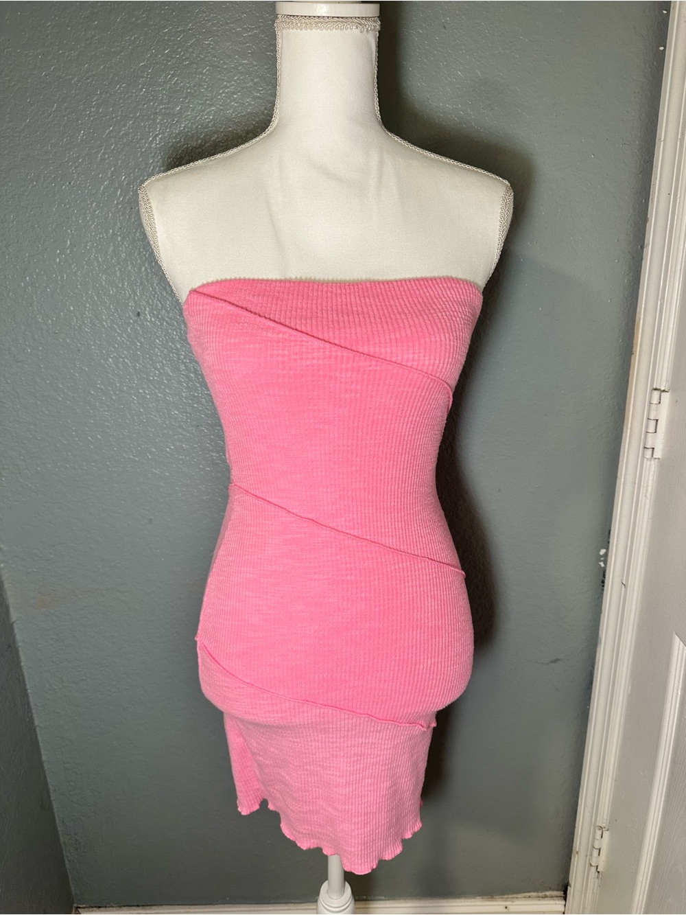 Princess Polly Strapless Ribbed Pink Bodycon Mini Dress
